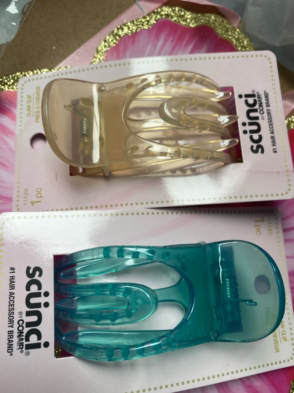 Scünci Hair Claw Clips - Teal and Champagne (2-Pack)